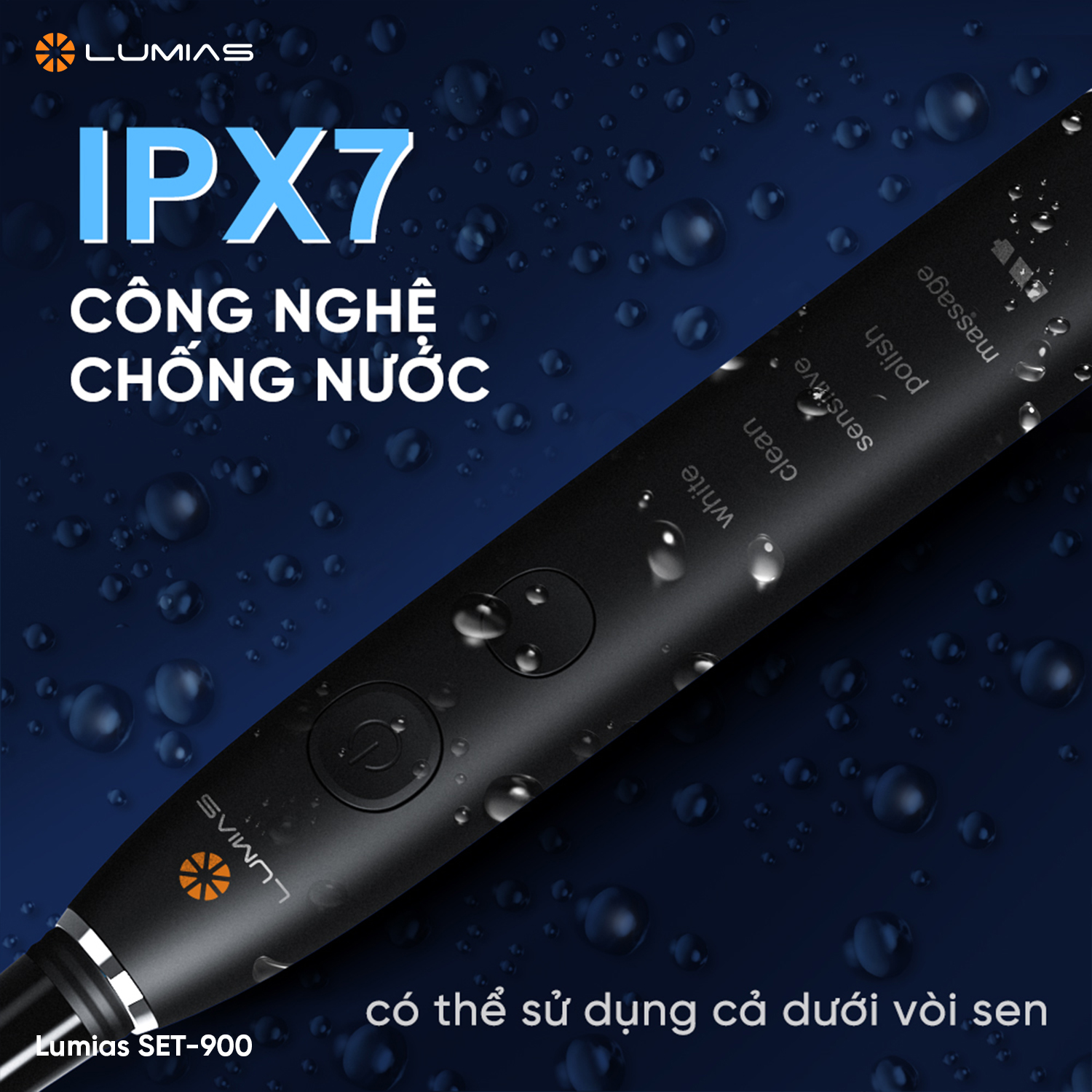 Công nghệ chống nước IP7X giúp bàn chải điện Lumias SET-900W/SET-900B/SET-900P bền bỉ hơn