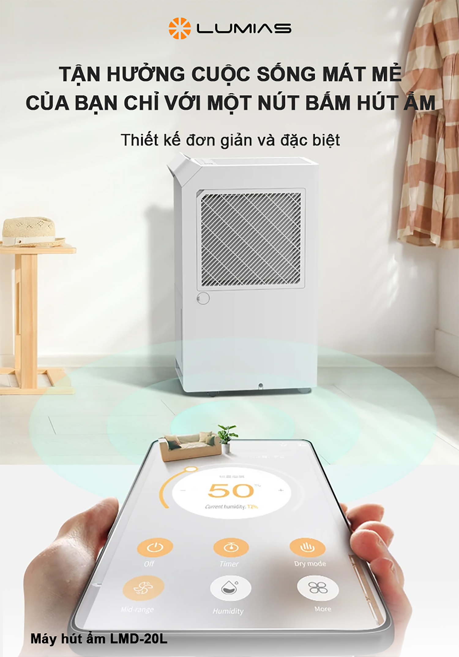 Máy hút ẩm Lumias LMD-20L điều khiển thông minh