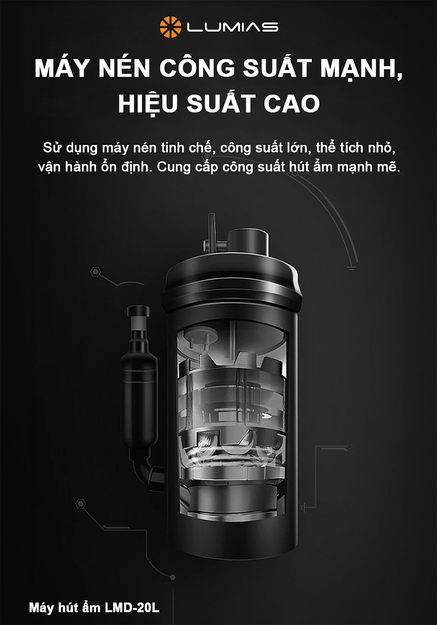 Máy hút ẩm Lumias LMD-20L hoạt động mạnh mẽ với công suất cao