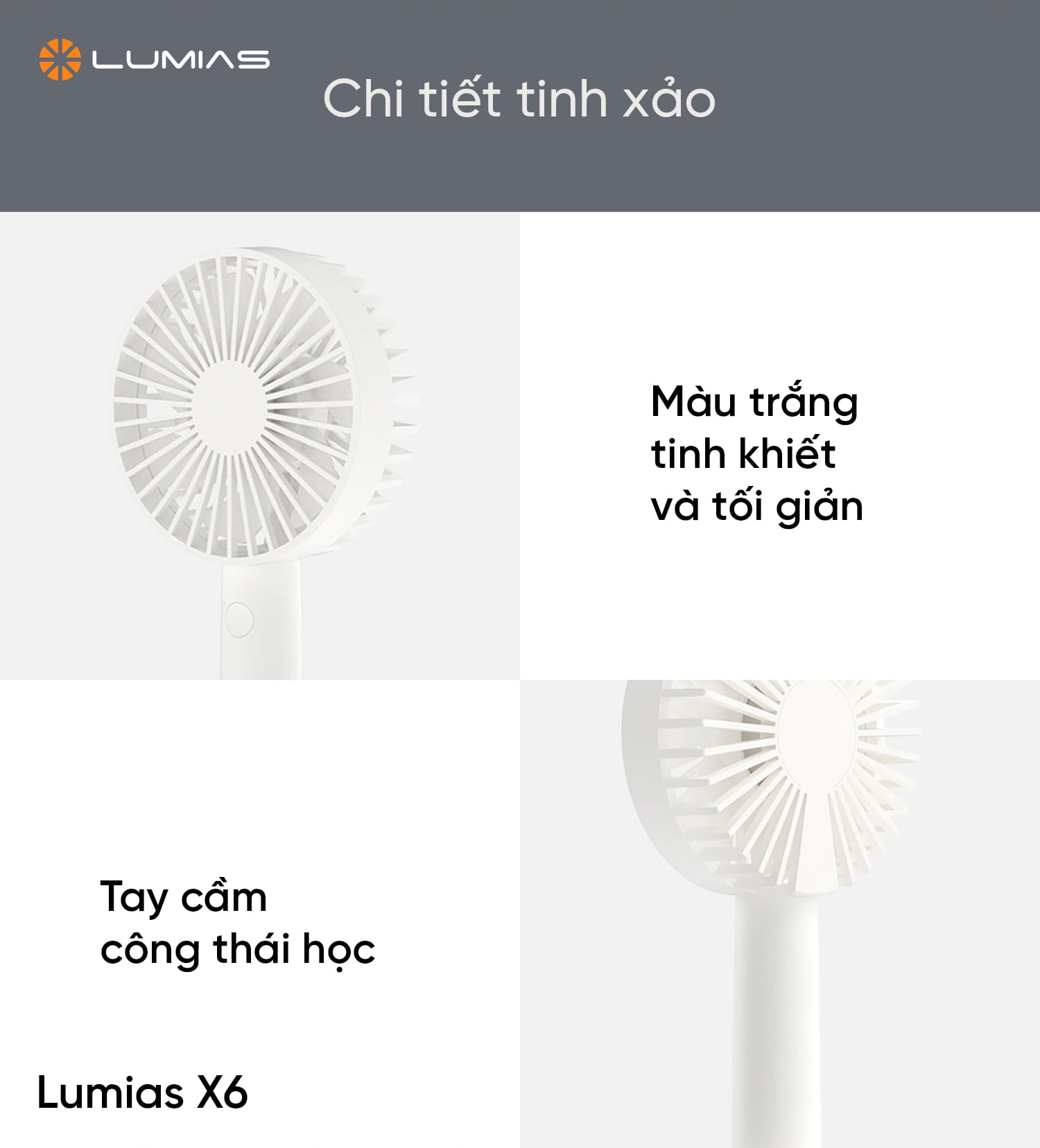 Quạt cầm tay Lumias X6 có màu sắc trang nhã, đẹp mắt