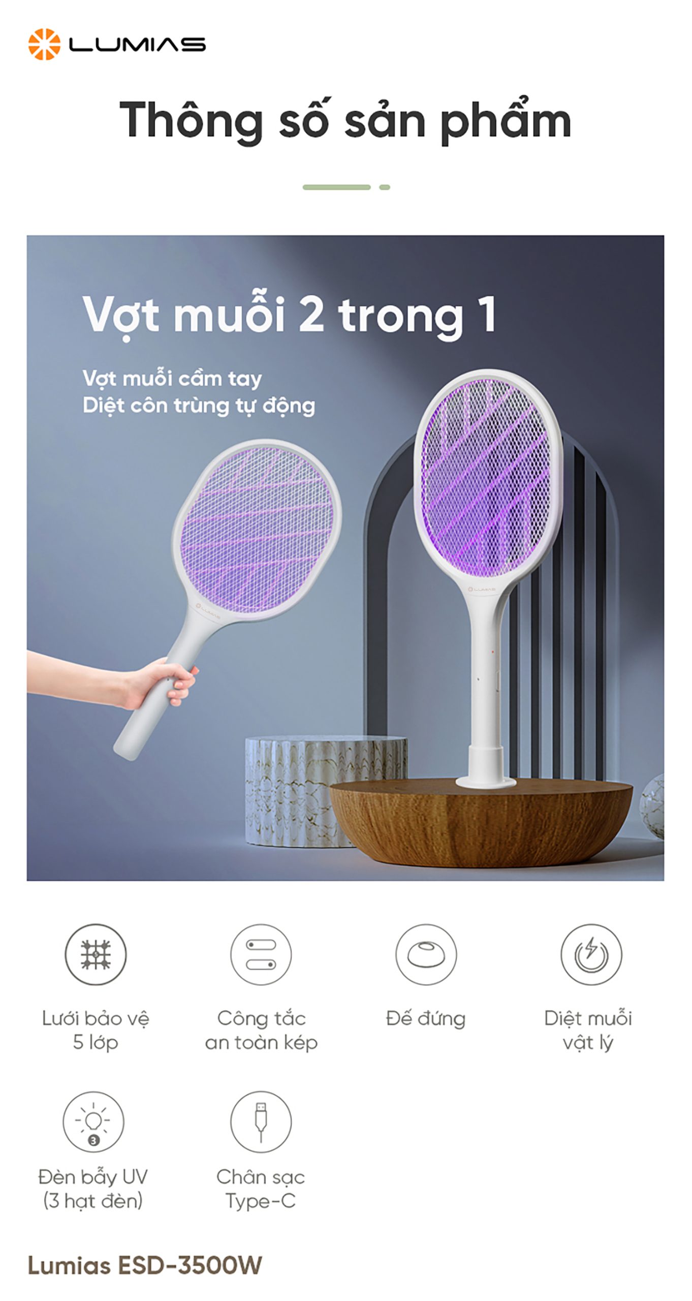 Vợt muỗi 2 trong 1 tiện lợi