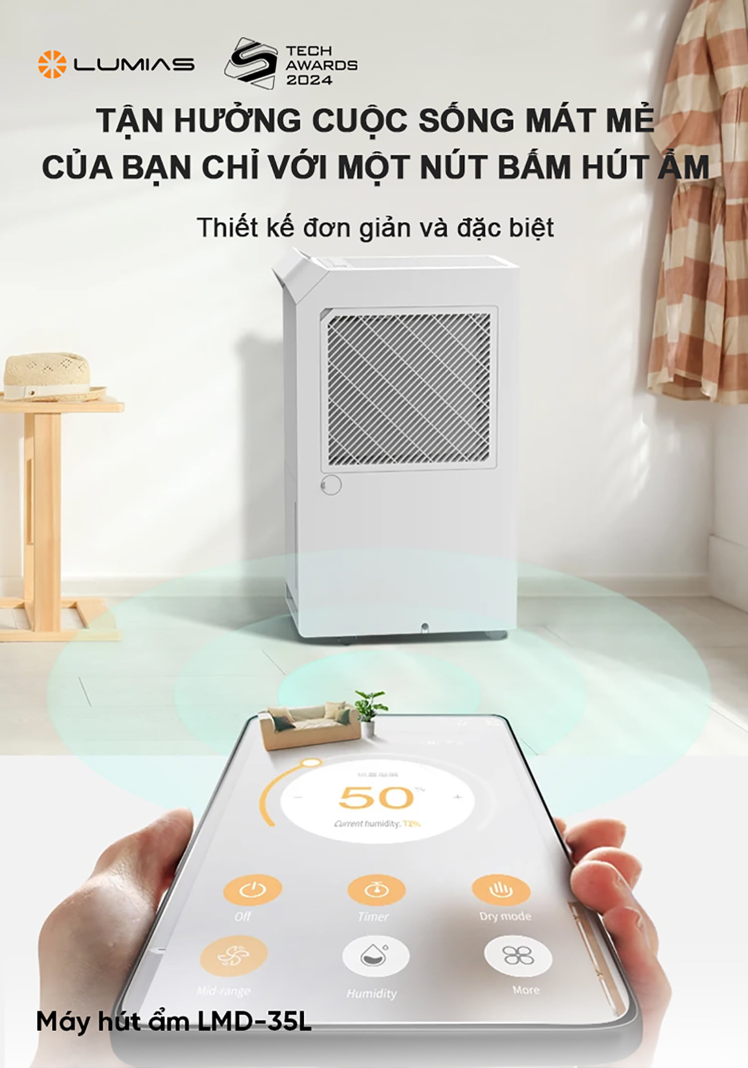 Máy hút ẩm Lumias LMD-35L có thể điều chỉnh trên app