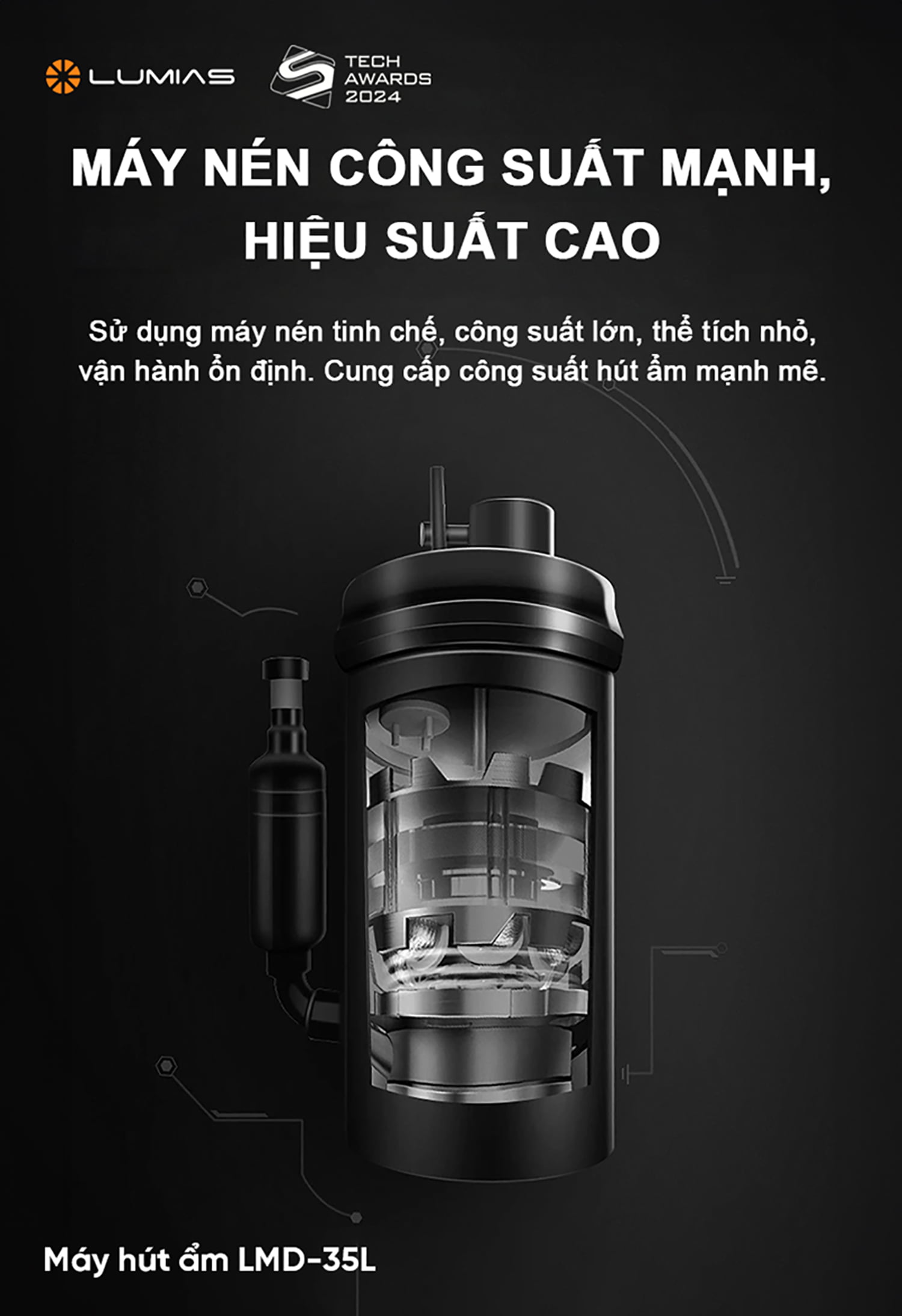 Máy hút ẩm LMD-35L có công suất mạnh mang lại hiệu suất cao