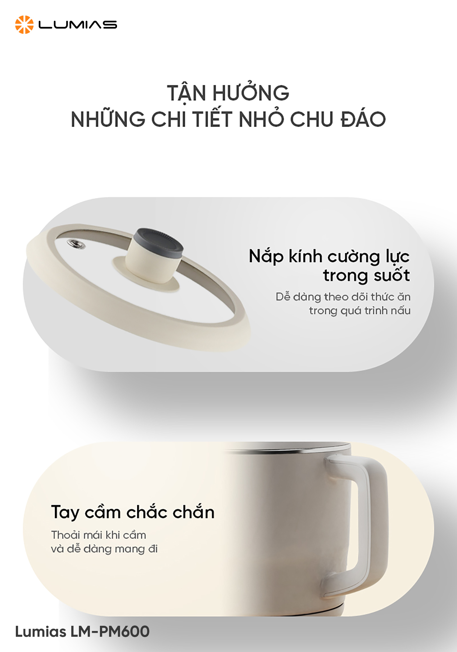 An toàn, tiện lợi với nắp kính cường lực và tay cầm chắc chắn 