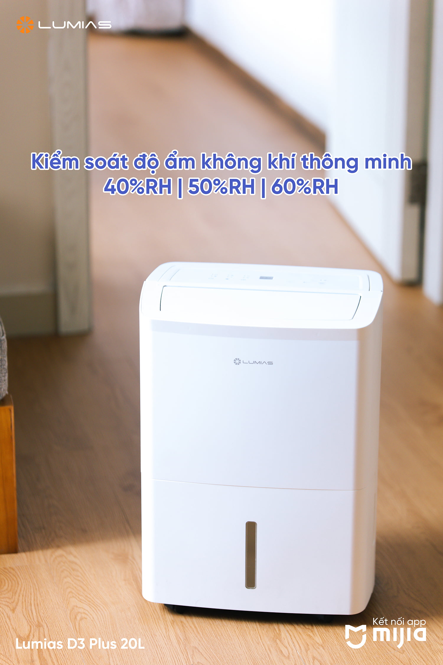 Máy hút ẩm không khí Lumias NWT D3 Plus 20L kiểm soát độ ẩm không khí hiệu quả