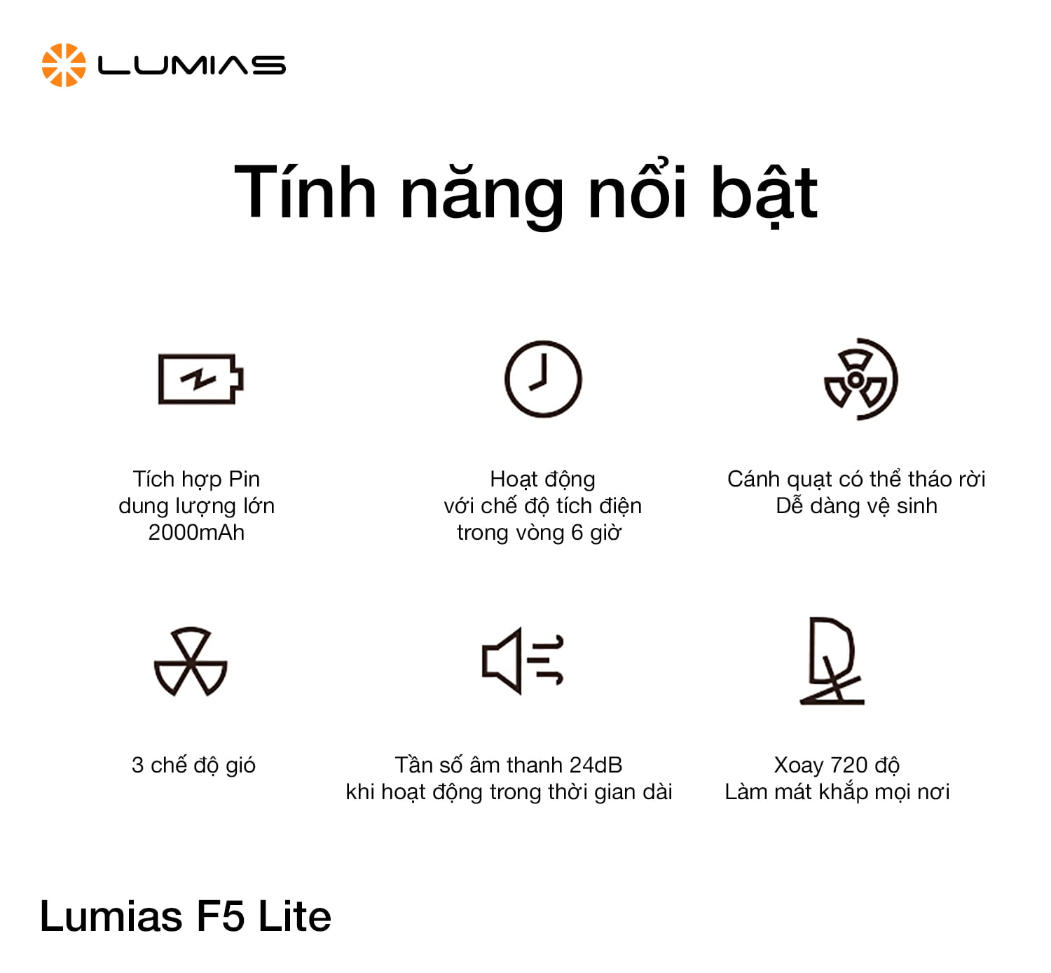 Quạt mini tích điện Lumias F5 Lite với nhiều tính năng nổi bật