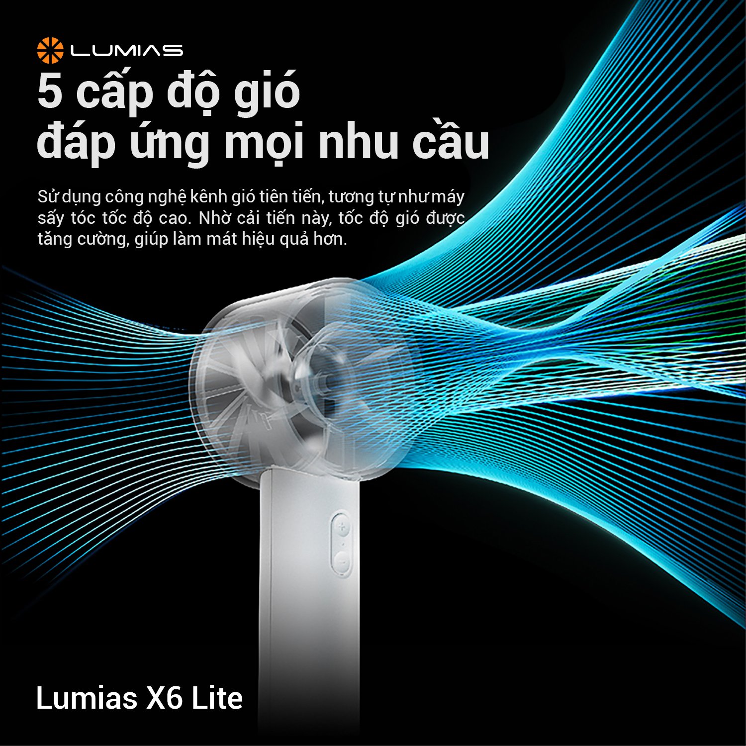 Quạt tích điện Lumias X6 Lite có 5 cấp độ gió, đáp ứng mọi nhu cầu