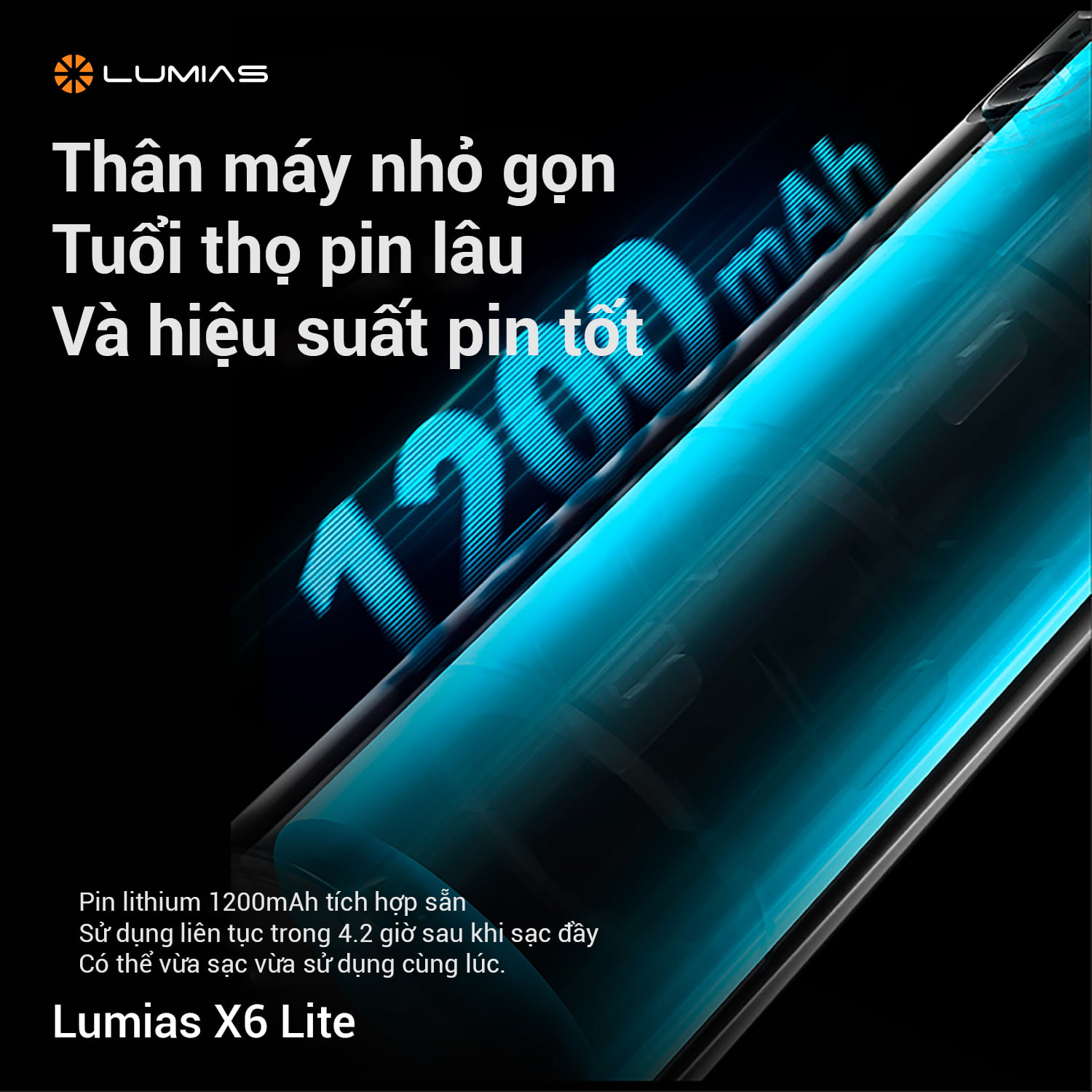 Quạt tích điện Lumias X6 Lite nhỏ gọn với tuổi thọ pin tốt